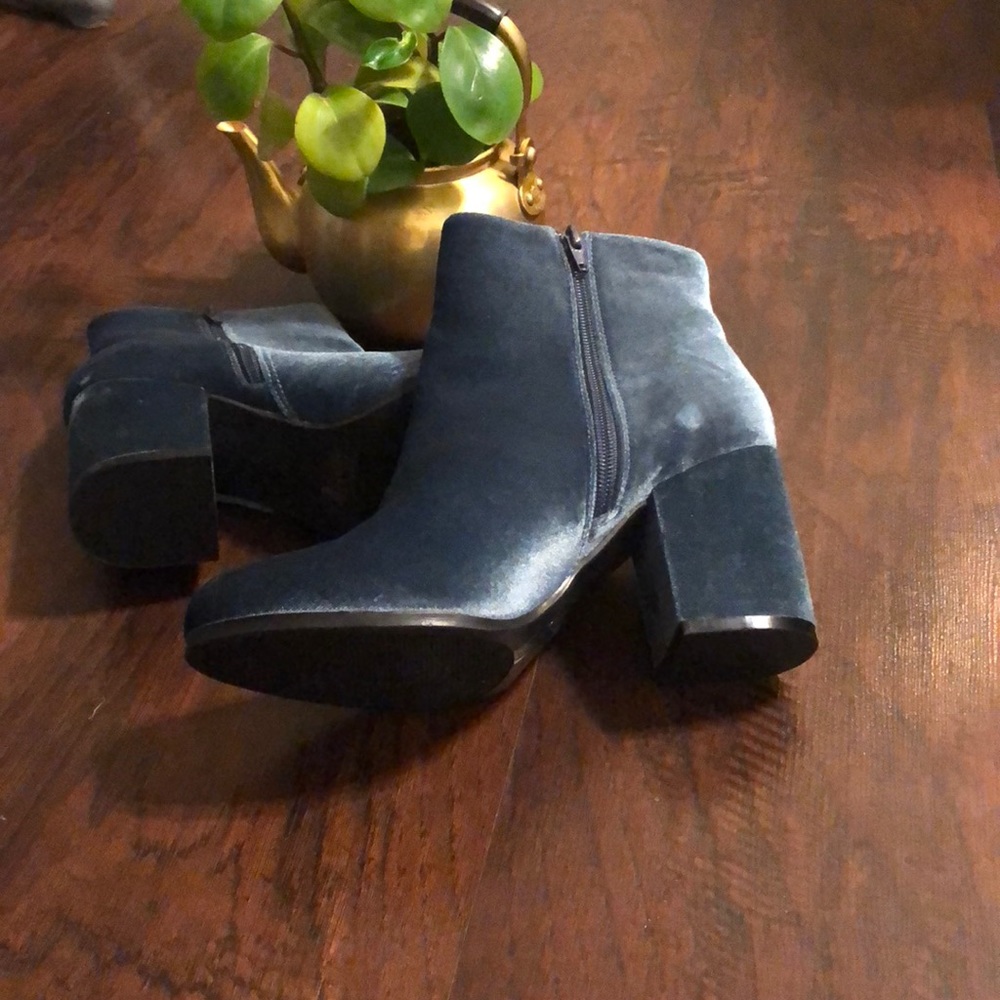 Cornstarch Blue Faux Velvet Ankle Boots - Picture 4 of 8